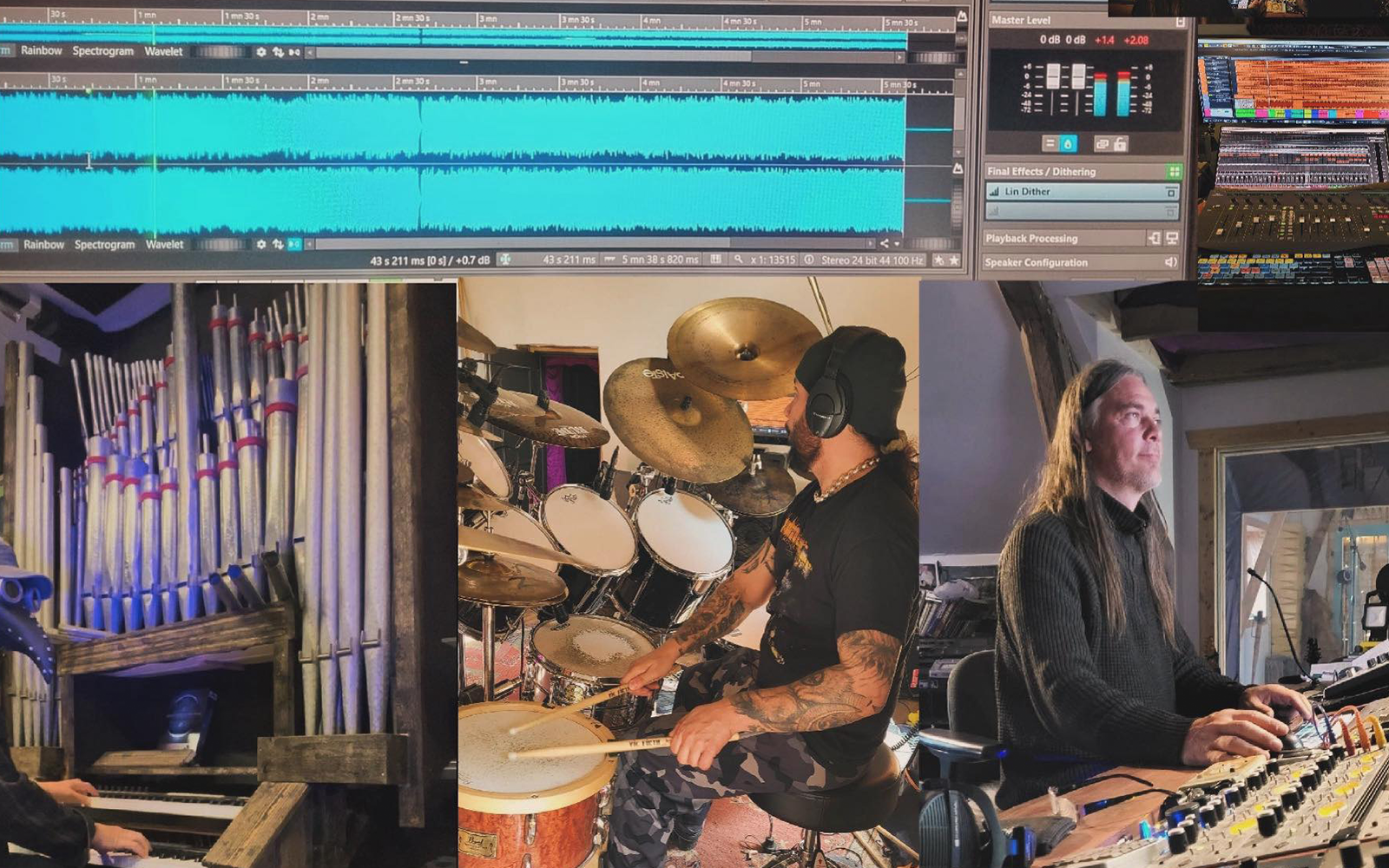 Arcturus band recording in studio with instruments and sound equipment