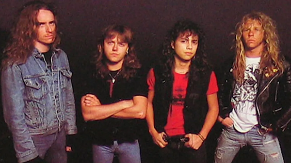 Promotional photo of Metallica featured on the back cover of their 1986 album Master of Puppets.