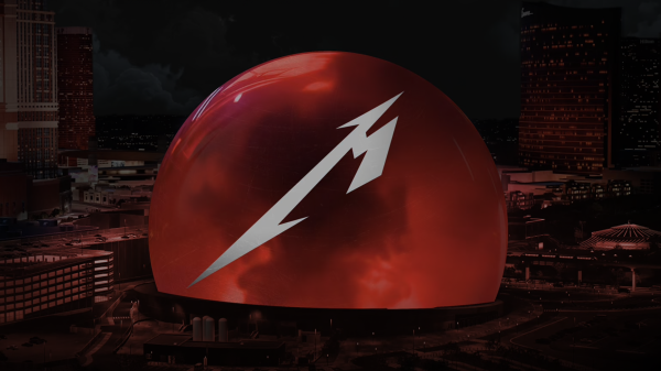 Metallica logo illuminated on the Las Vegas Sphere exterior ahead of the band’s 2026 Las Vegas residency announcement